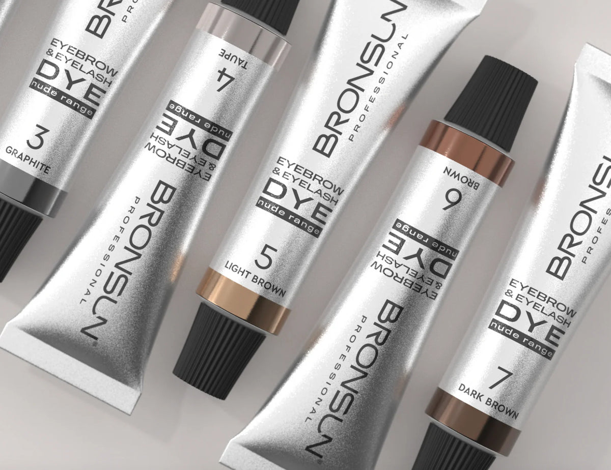 Gamme complète Bronsun Nude Range teinture crème cils et sourcils 7 teintes naturelles sans ammoniaque – Black Blue Black Graphite Taupe Light Brown Brown Dark Brown 15ml