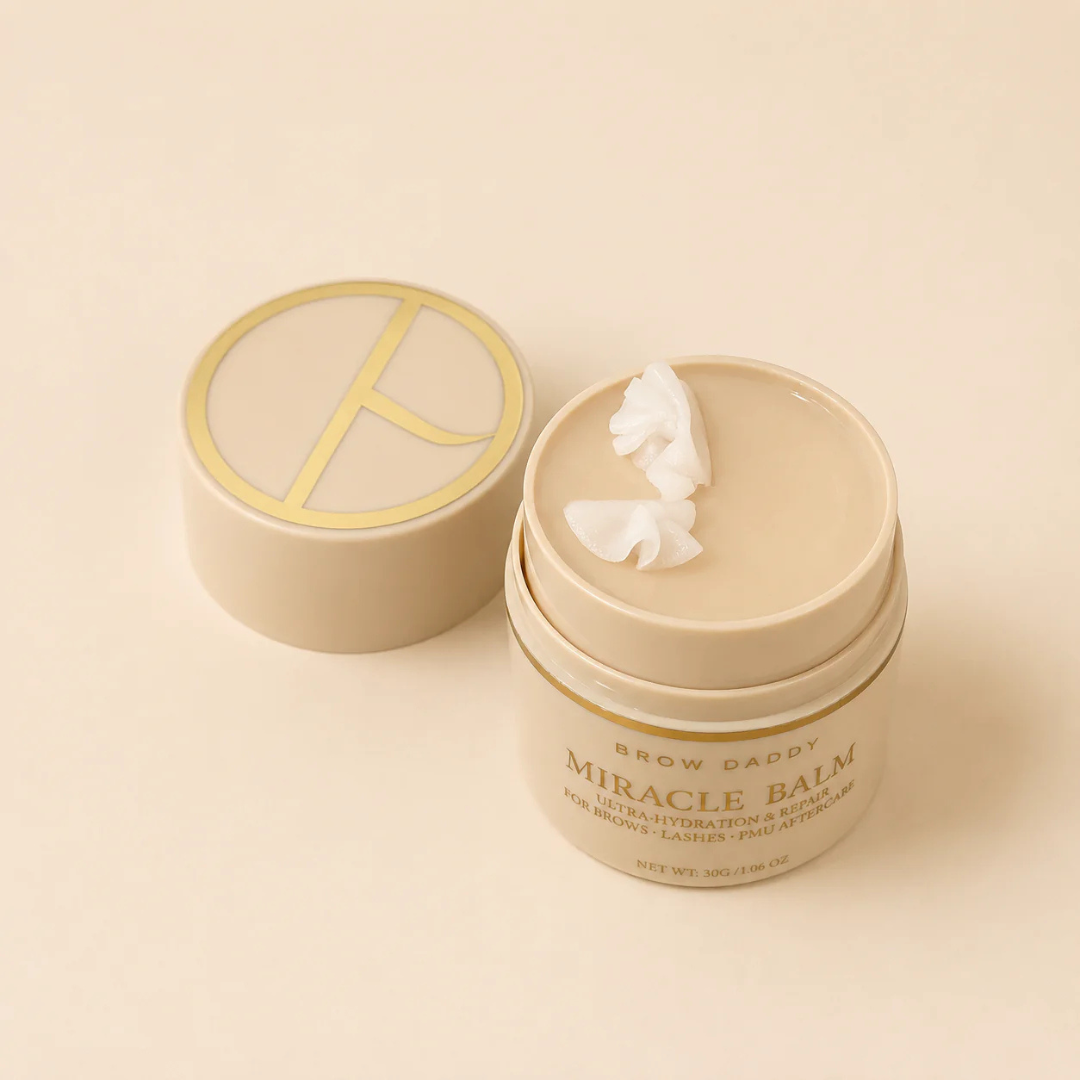 Baume réparateur Brow Daddy Miracle Balm 30g – Step 1.5 browlift et lash lift, aftercare PMU, pot twist-to-dispense beurre de karité niacinamide