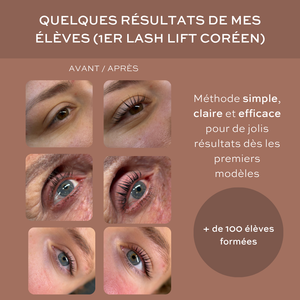 Résultats Lash Lift Coréen avant après élèves —
Méthode simple efficace dès le 1er modèle —
plus de 100 élèves formées Cosmic Beauty
