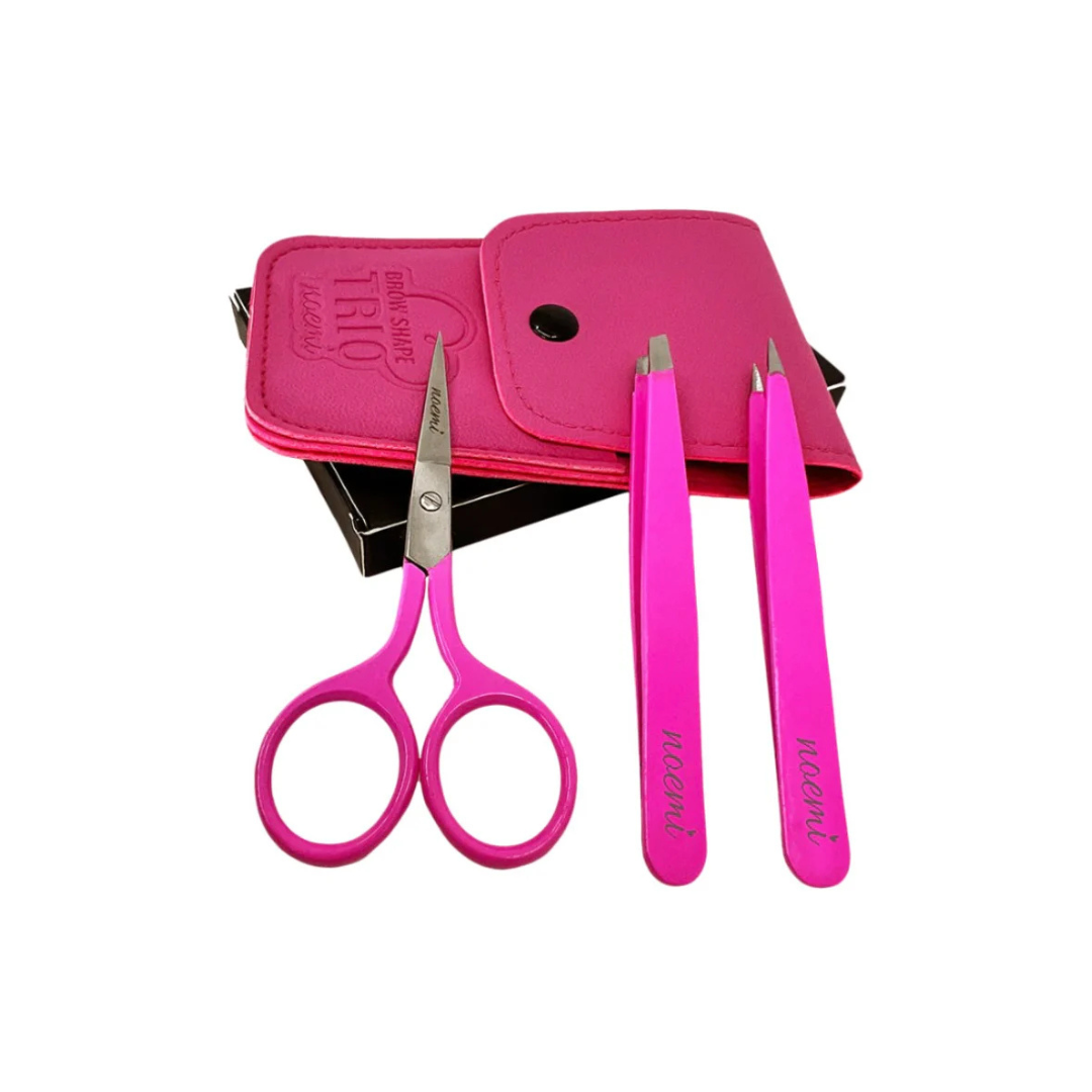 Kit Noemi Trio – 2 pinces à épiler et ciseaux sourcils professionnels en acier inoxydable, disponible en blanc, rose et noir